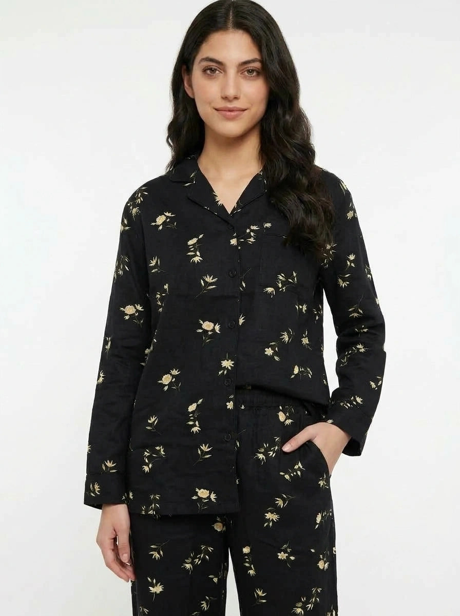 Linen PJ Set - Black Lotus