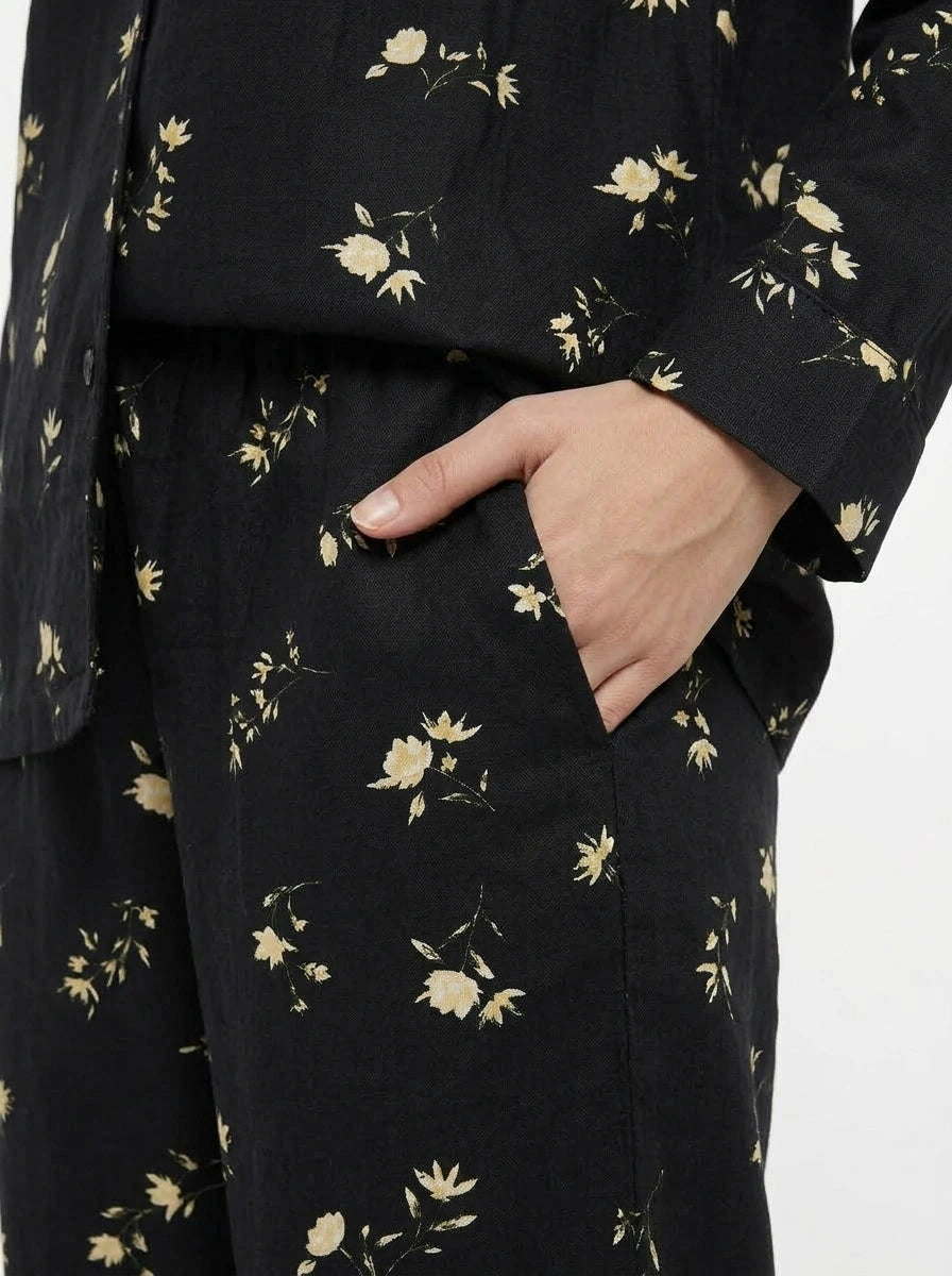 Linen PJ Set - Black Lotus