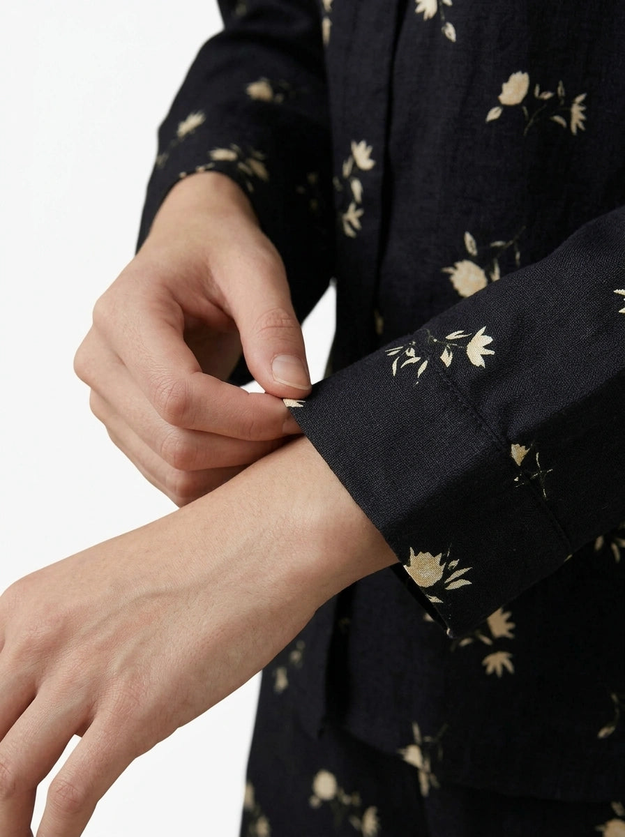 Linen PJ Set - Black Lotus