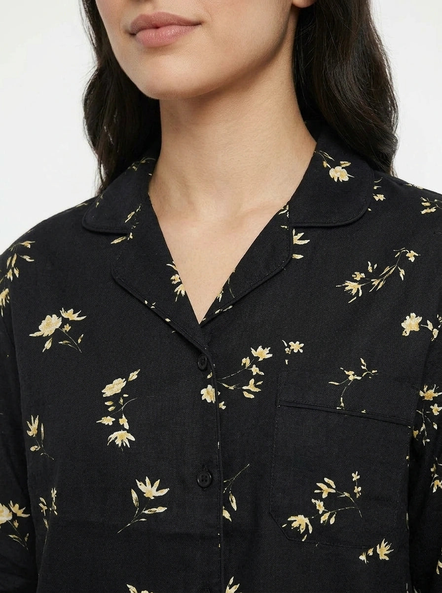 Linen PJ Set - Black Lotus