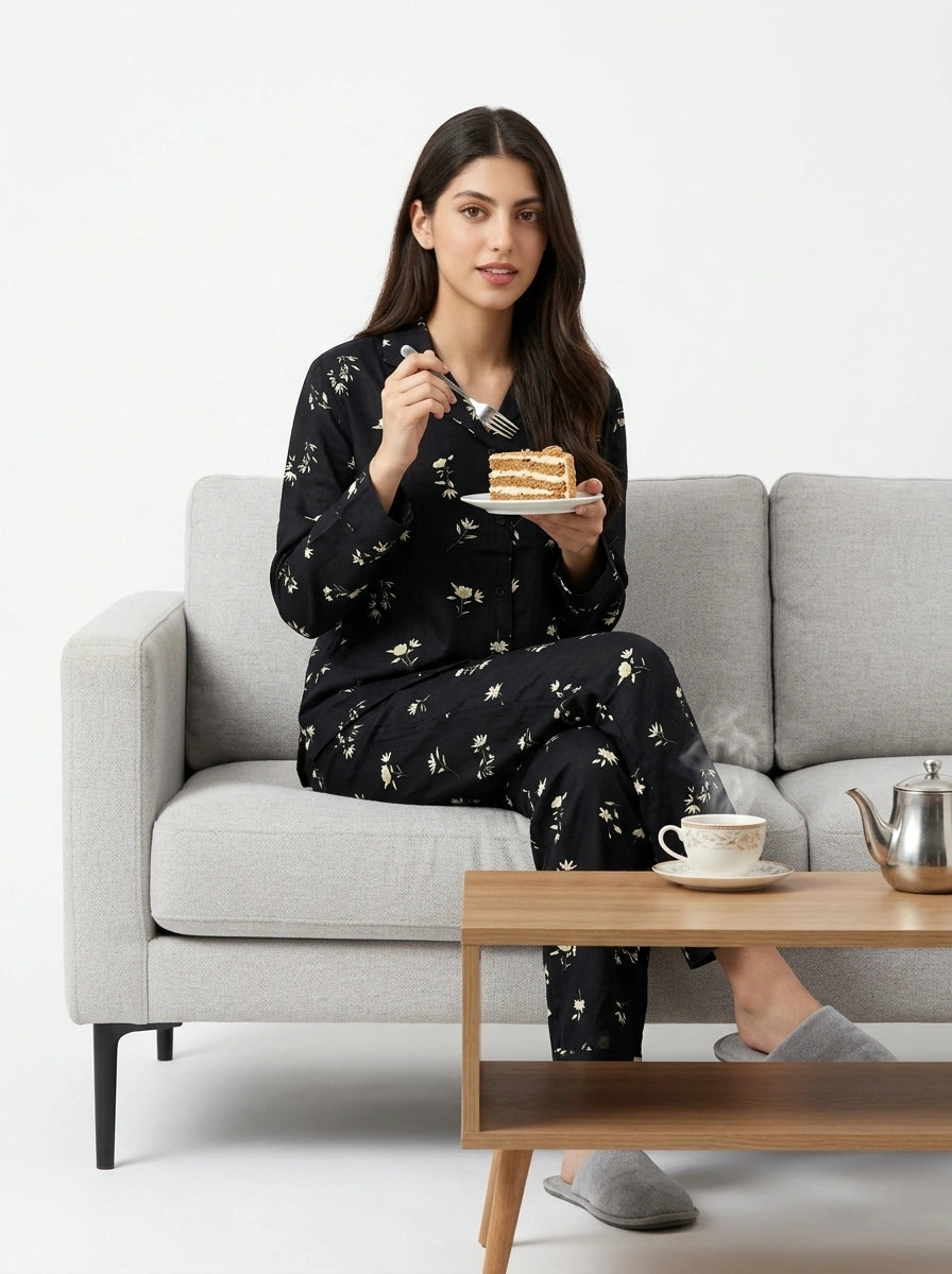 Linen PJ Set - Black Lotus