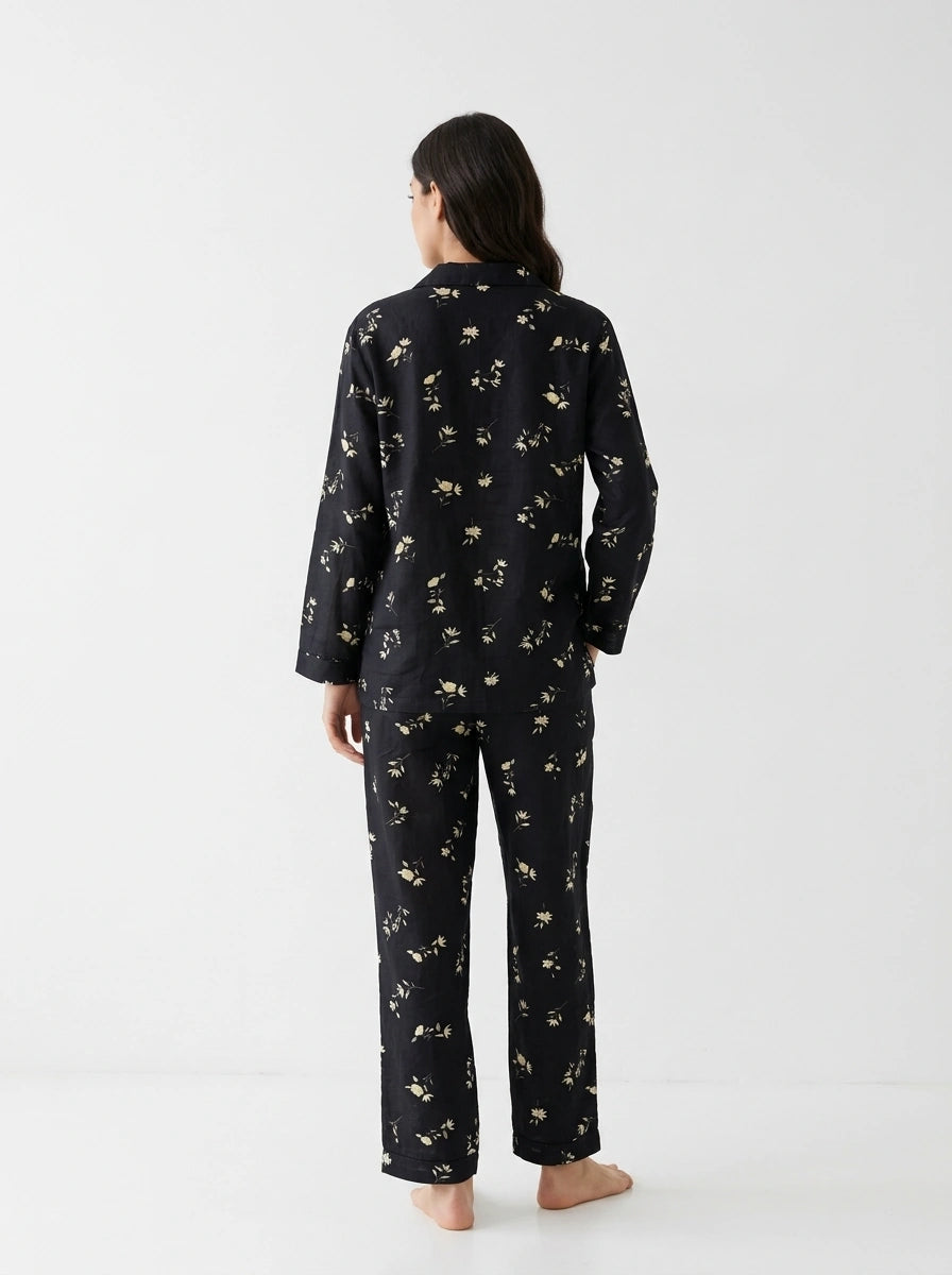 Linen PJ Set - Black Lotus