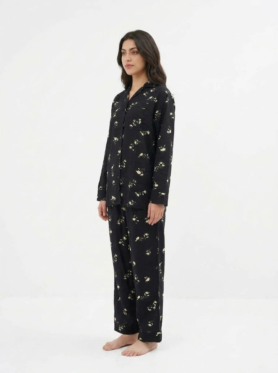 Linen PJ Set - Black Lotus