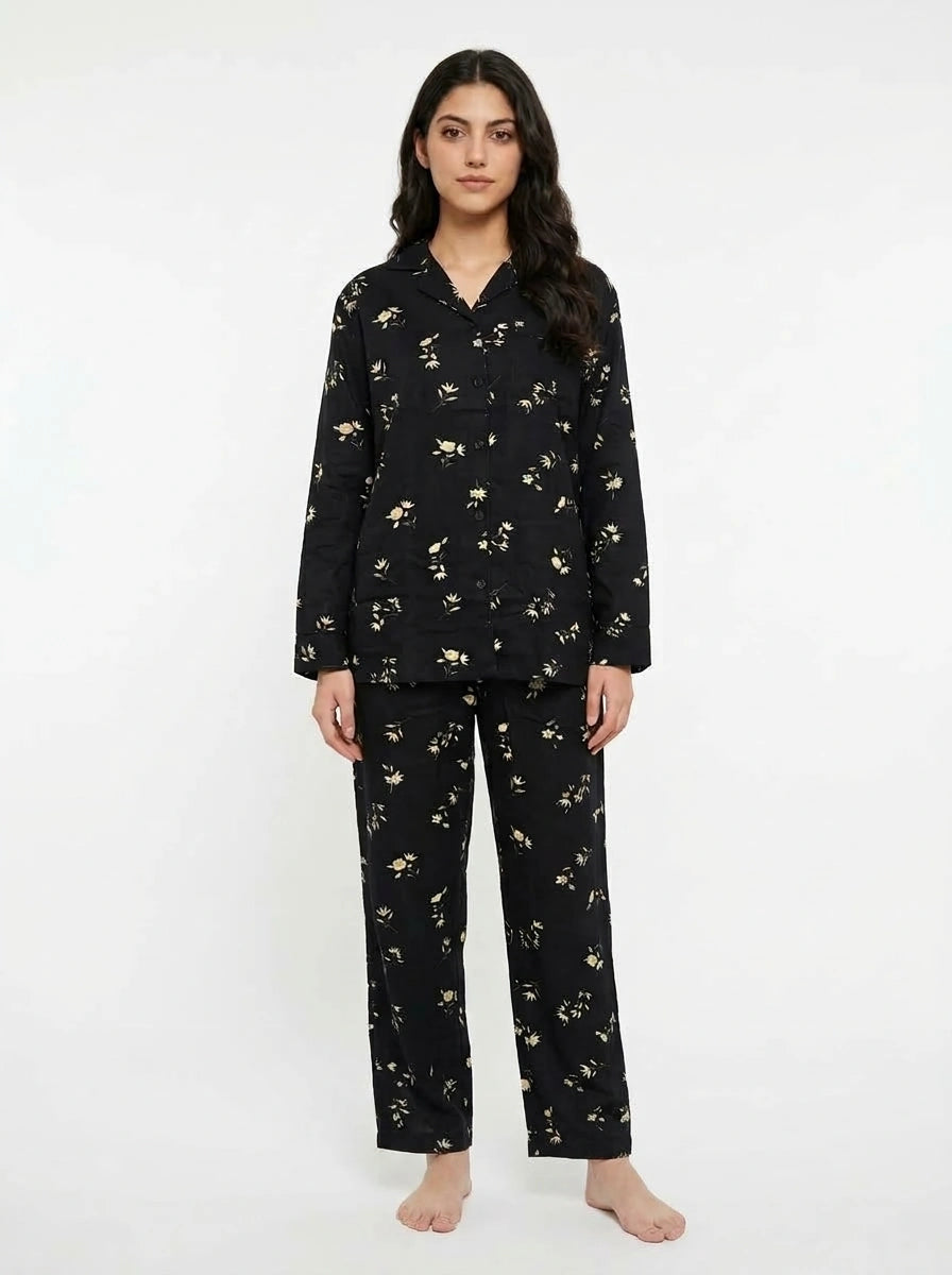 Linen PJ Set - Black Lotus