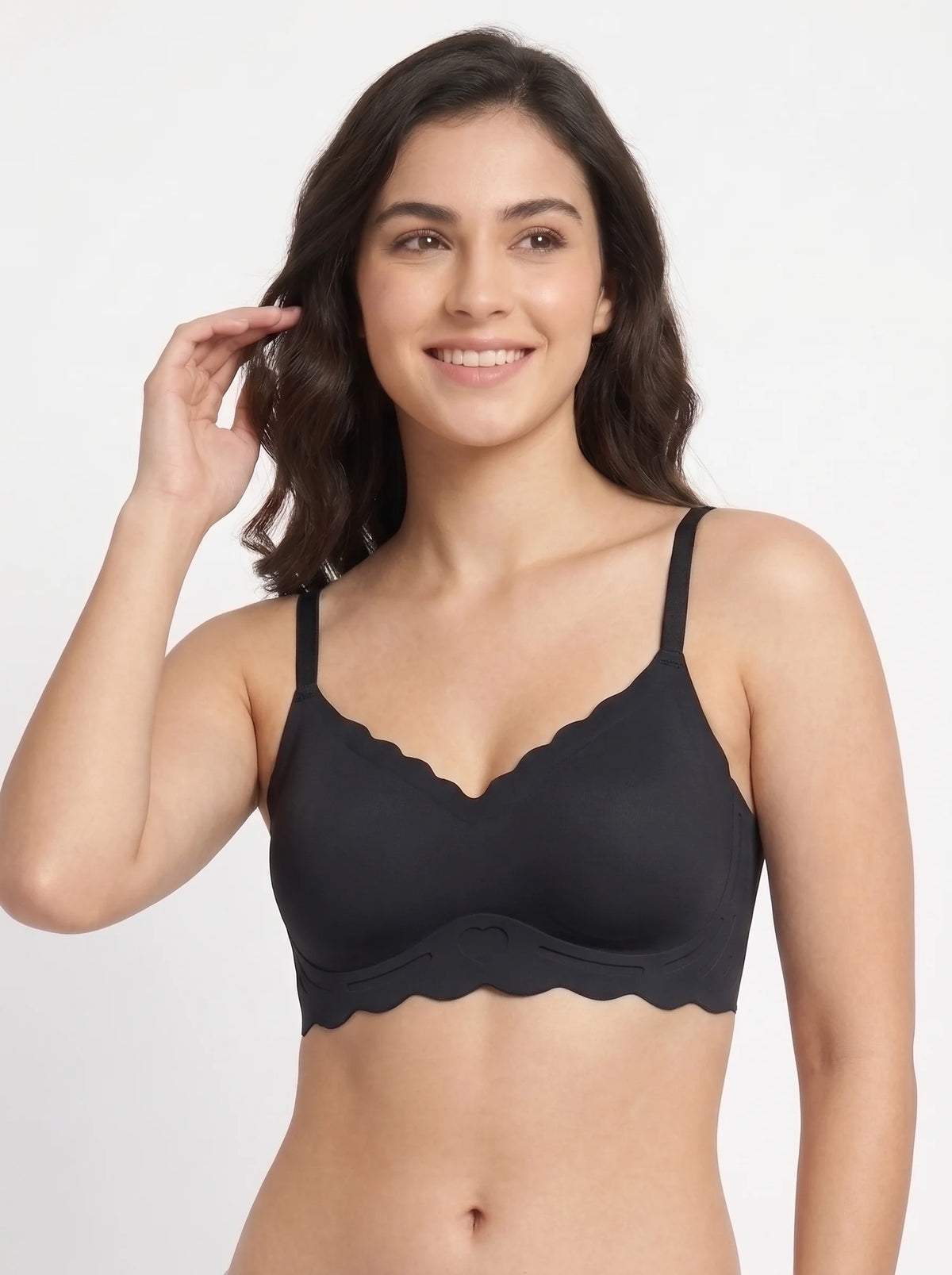 Seamless Padded Bra - Scallop Heart - Black