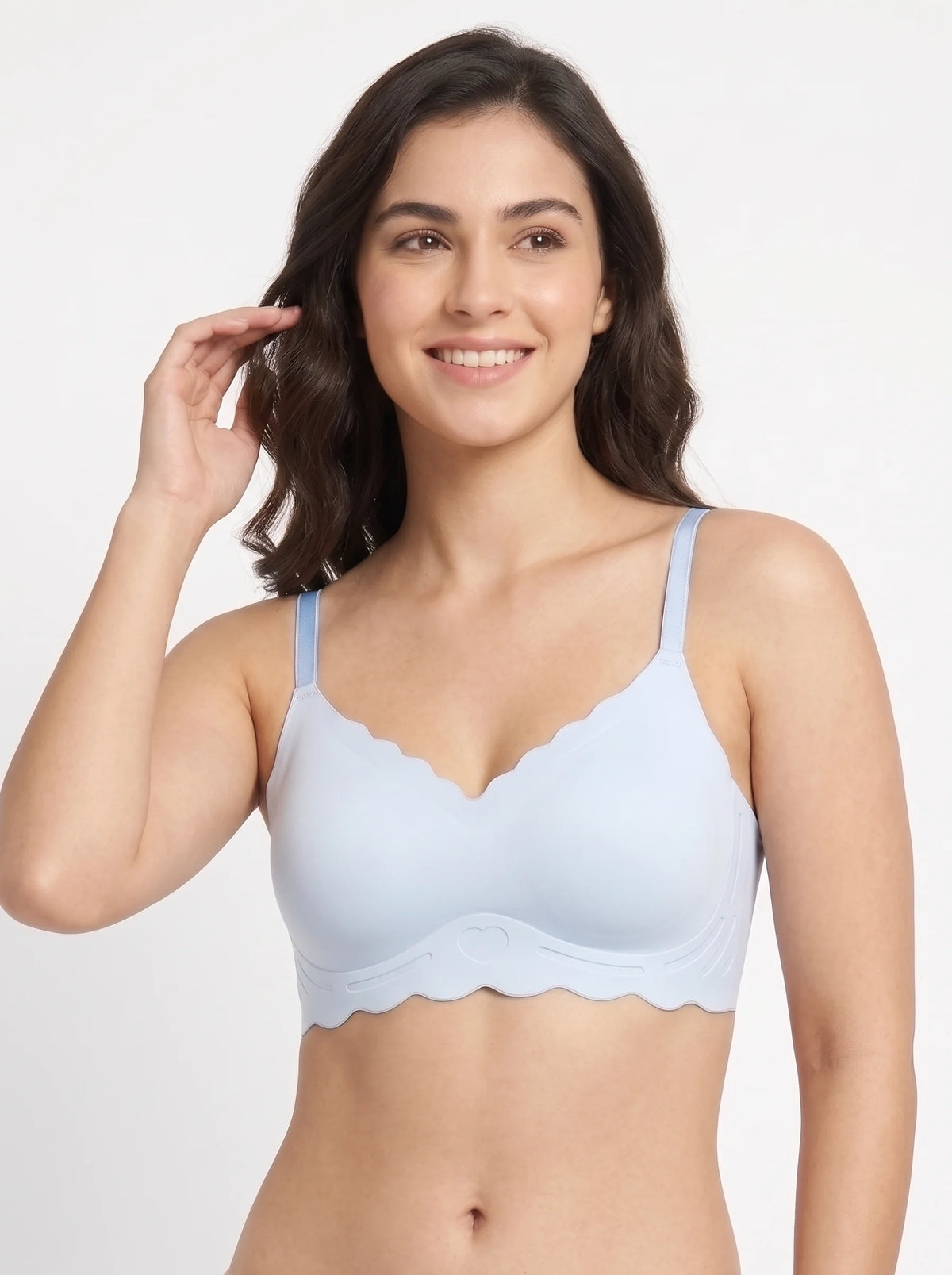 Seamless Padded Bra - Scallop Heart - Blue