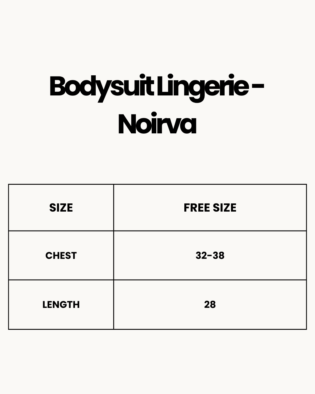 Size Chart for Bodysuit Lingerie - Noirva - Black