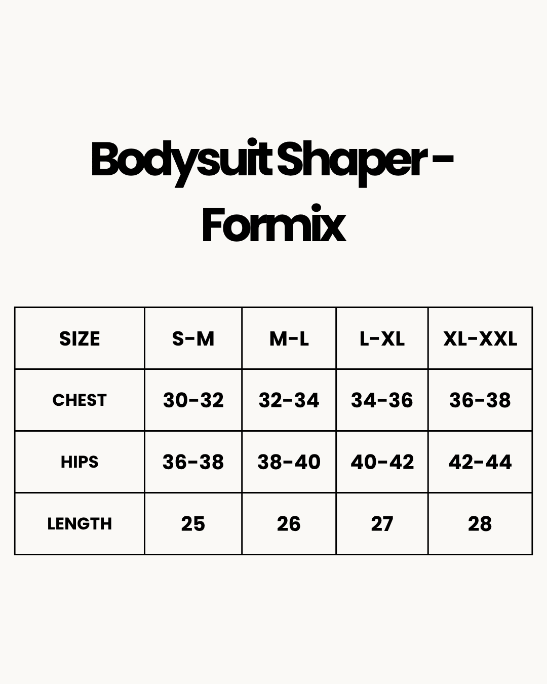 Size Chart for Bodysuit Shaper - Formix