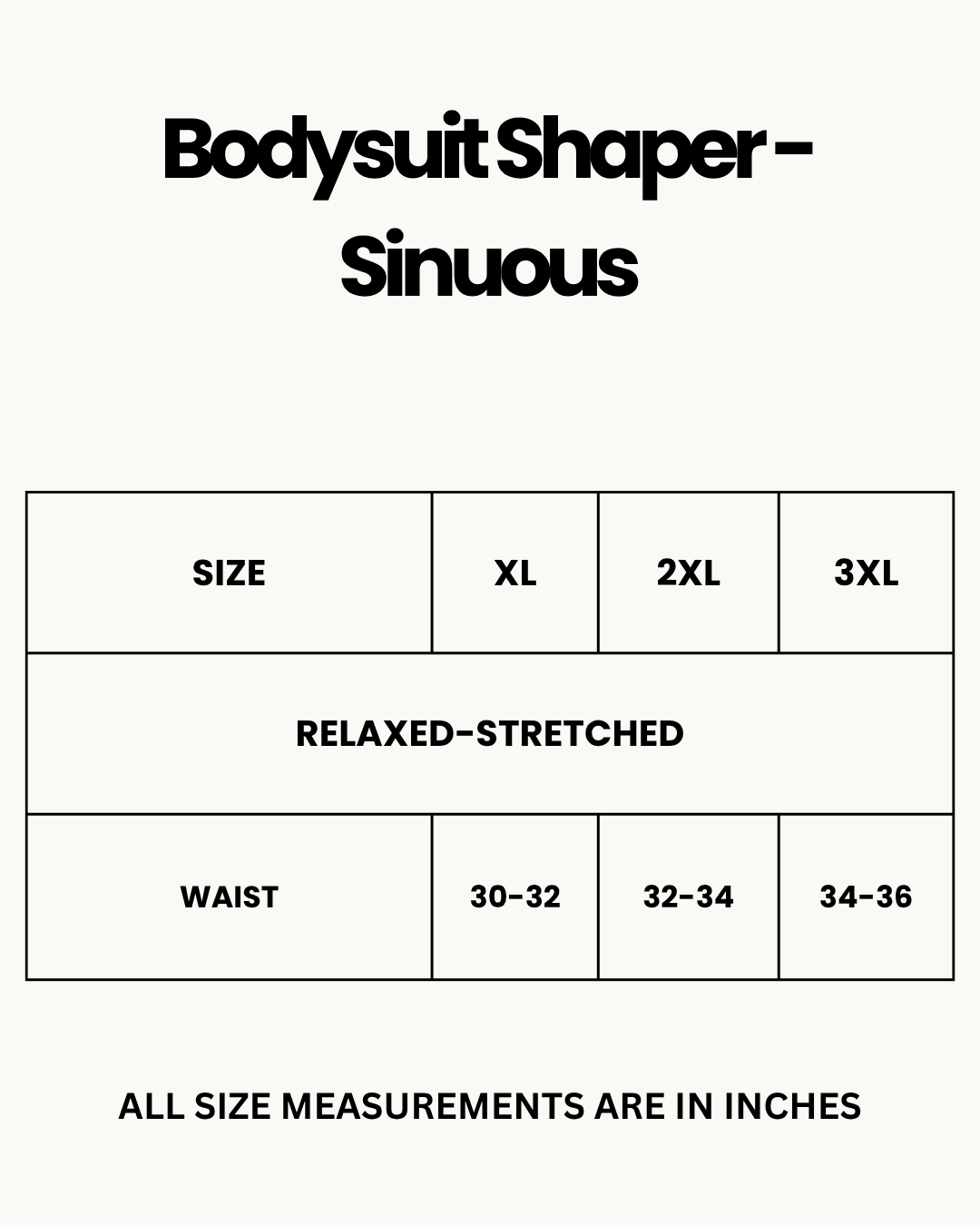 Size Chart for Bodysuit Shaper - Sinuous
