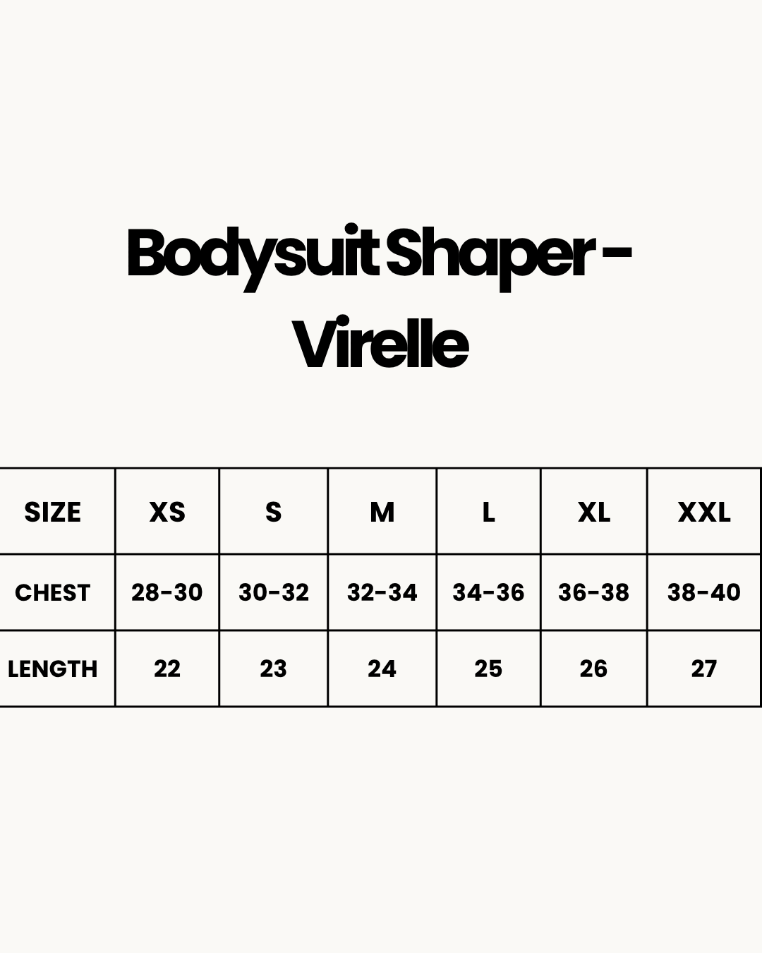 Size Chart for Bodysuit Shaper - Virelle - Black