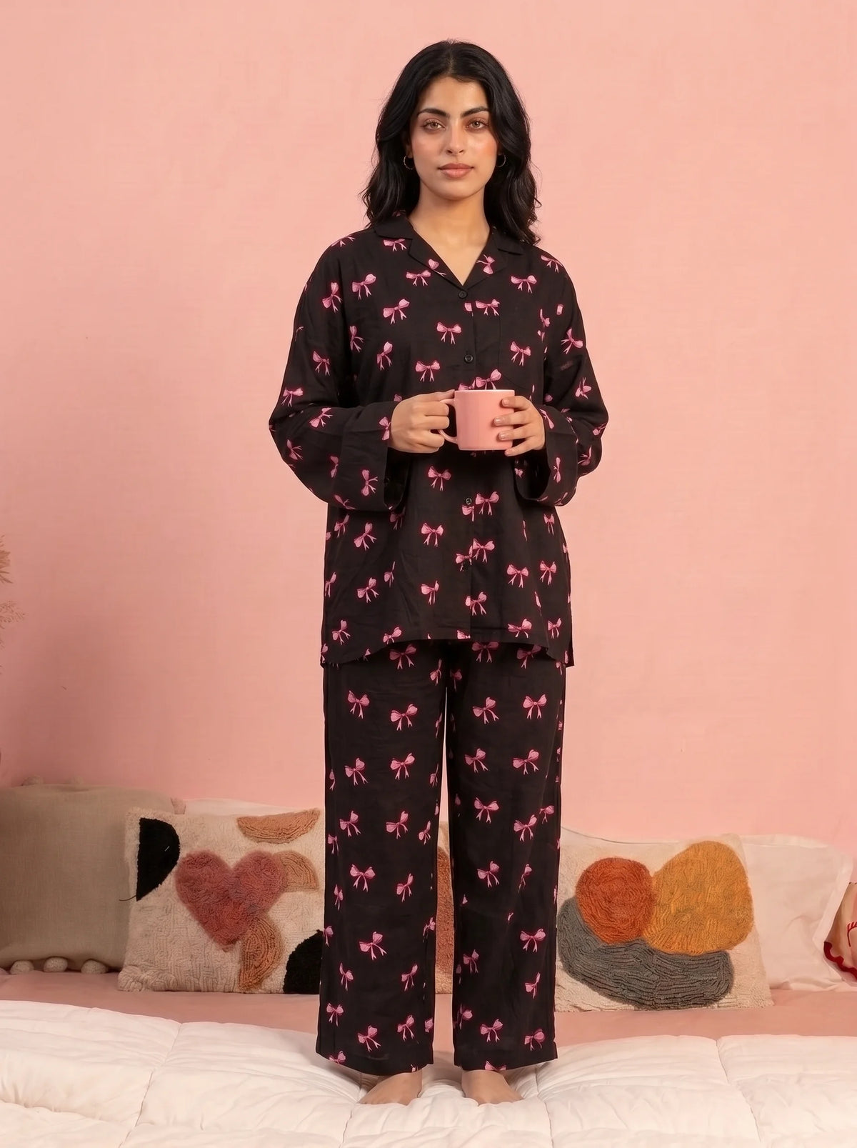Linen Oversized PJ Set - Bow Bliss