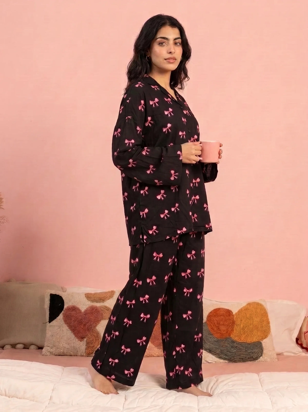 Linen Oversized PJ Set - Bow Bliss