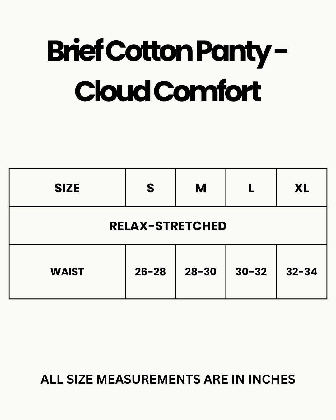 Size Chart for Brief Cotton Panty - Cloud Comfort - Dark Grey