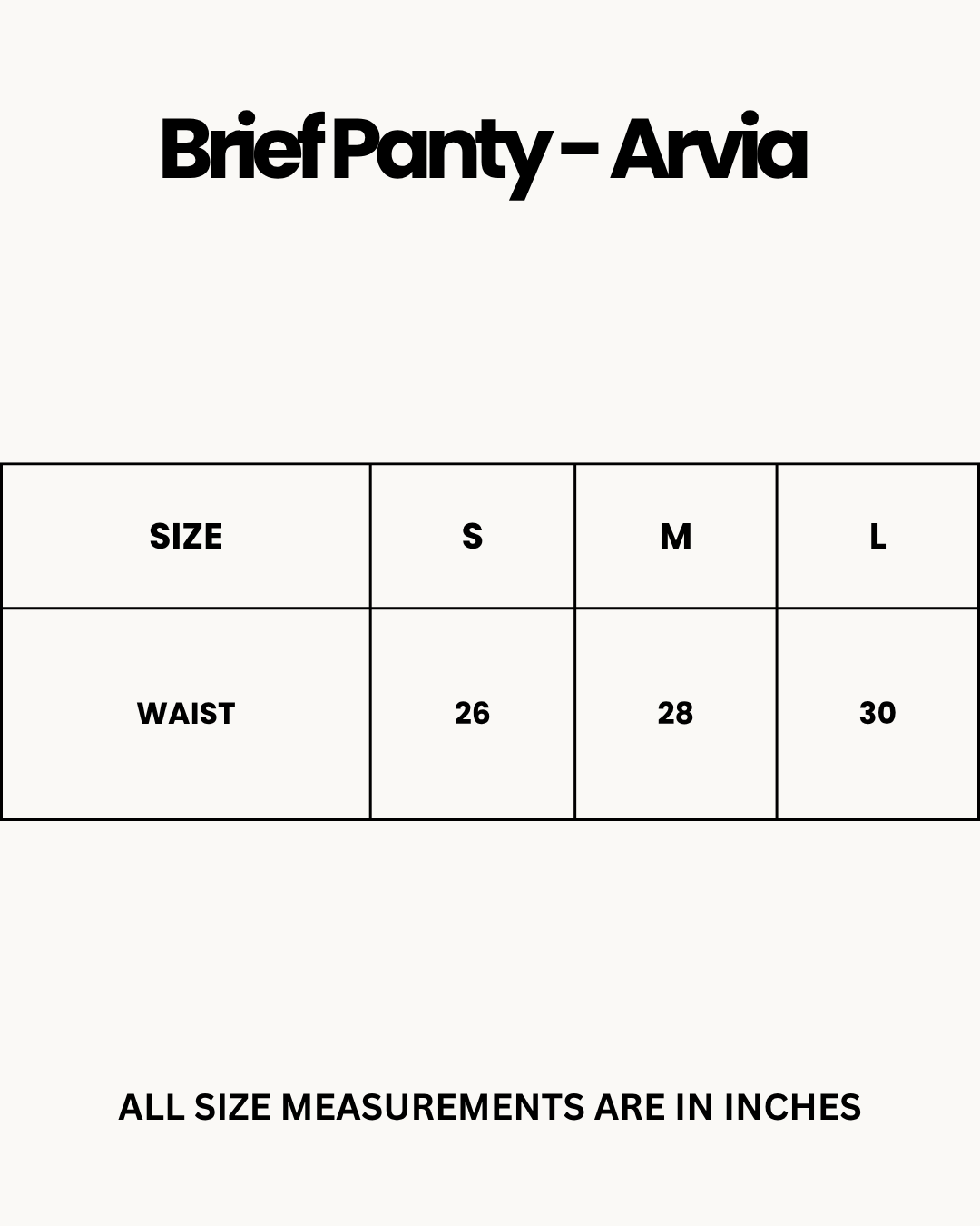 Size Chart for Brief Panty - Arvia - Black
