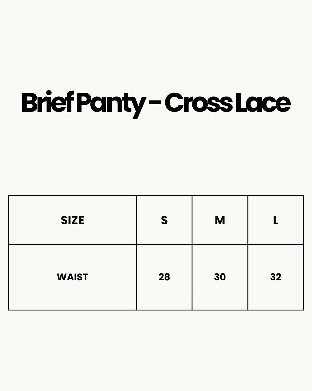 Size Chart for Brief Panty - Cross Lace - Black