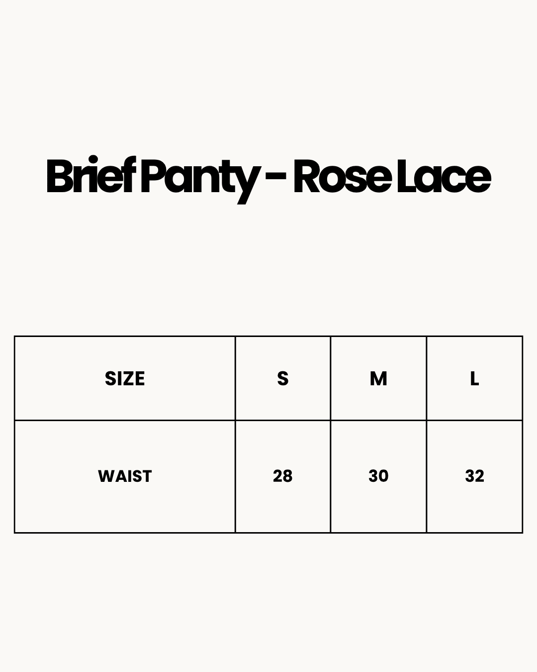Size Chart for Brief Panty - Rose Lace - Black