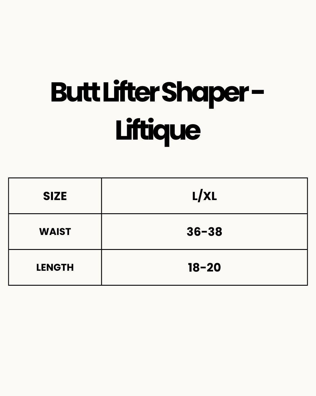 Size Chart for Butt Lifter Shaper -Liftique