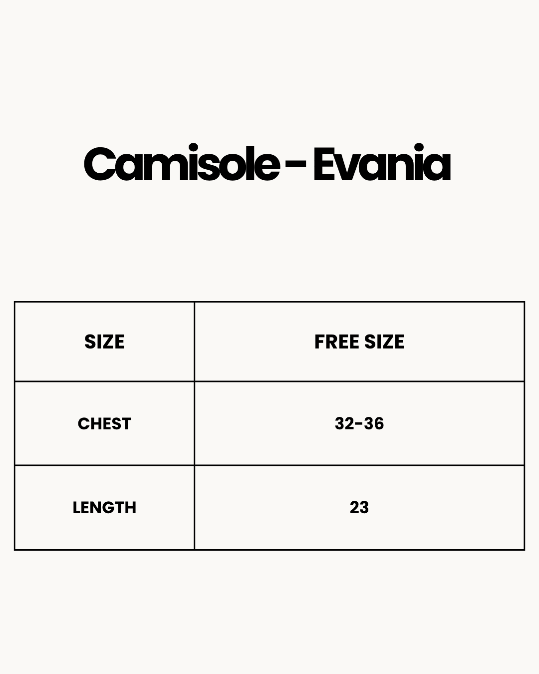 Size Chart for Camisole - Evania