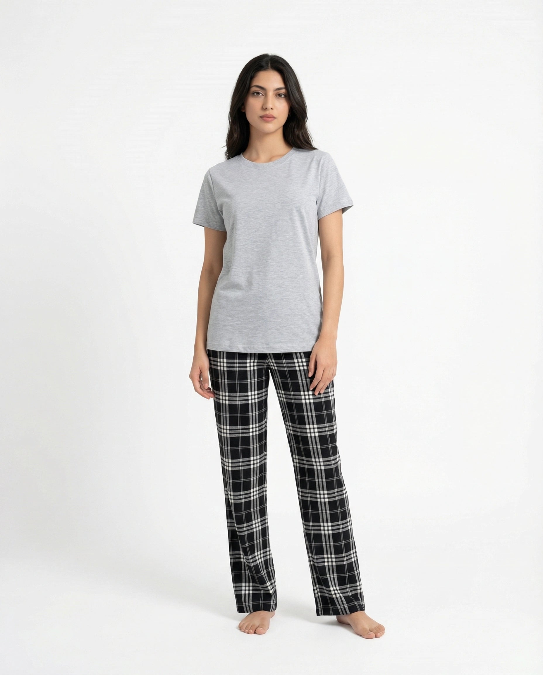 Cotton PJ Set - Check Nest - Grey