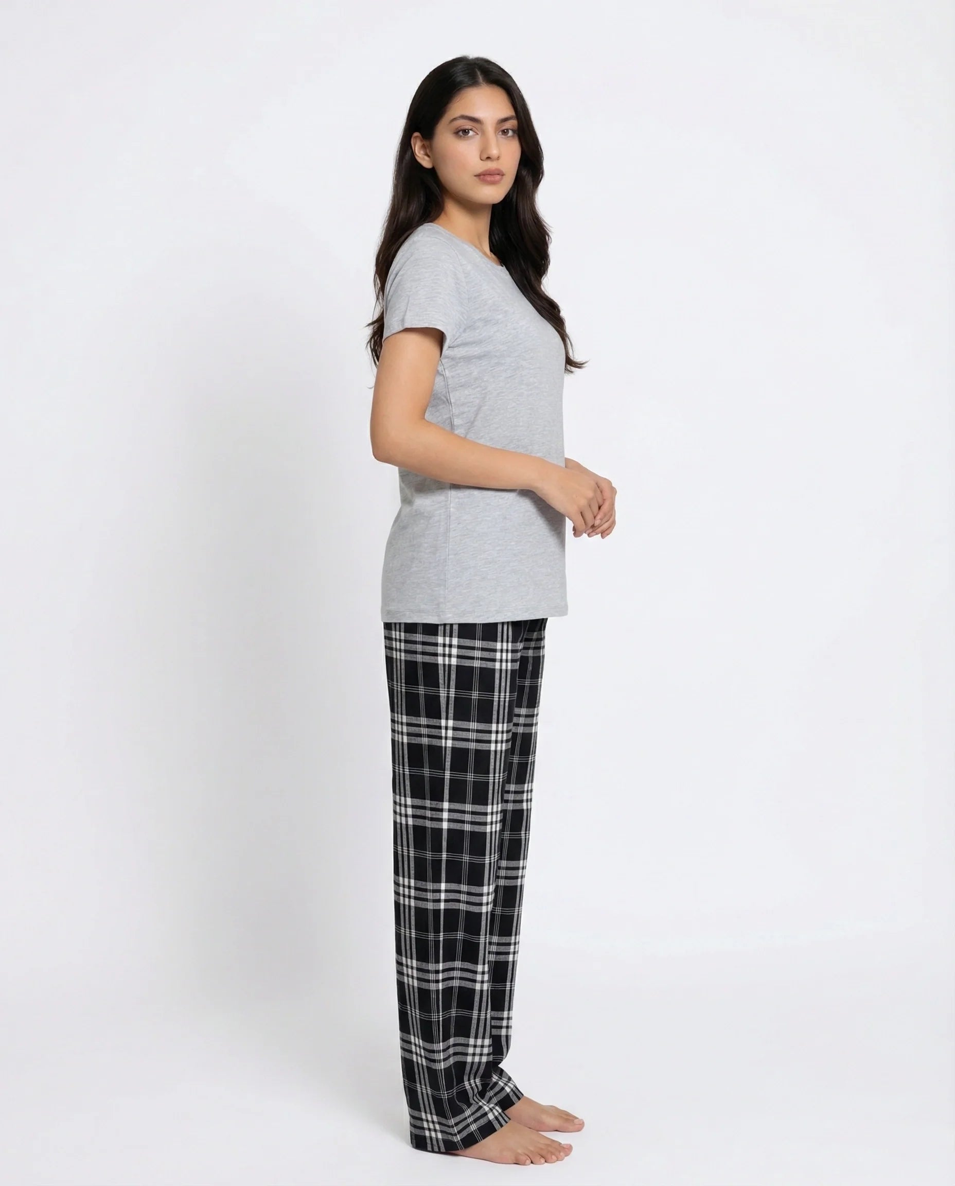 Cotton PJ Set - Check Nest - Grey