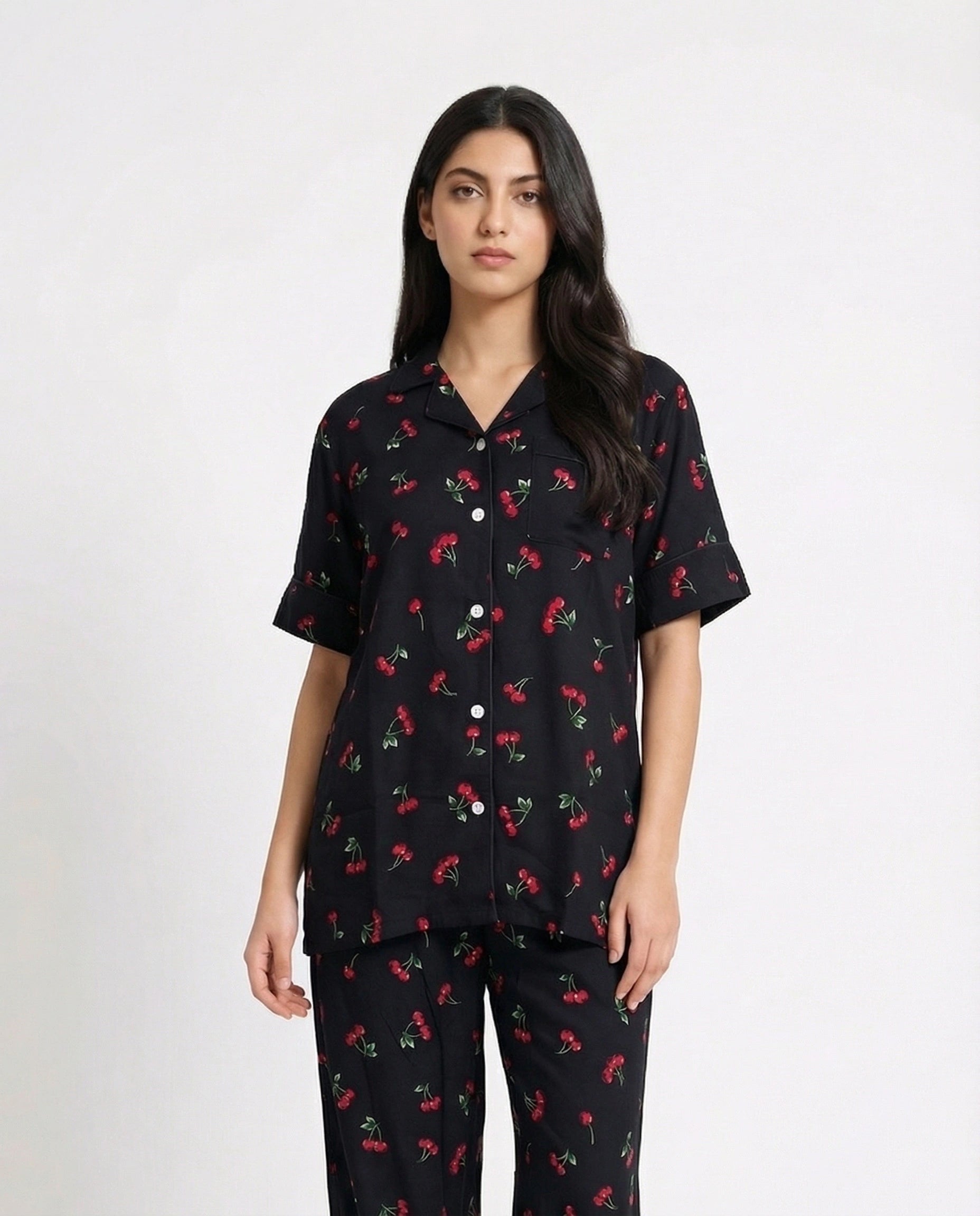 Linen Pajama Suit - Cherry Blossom