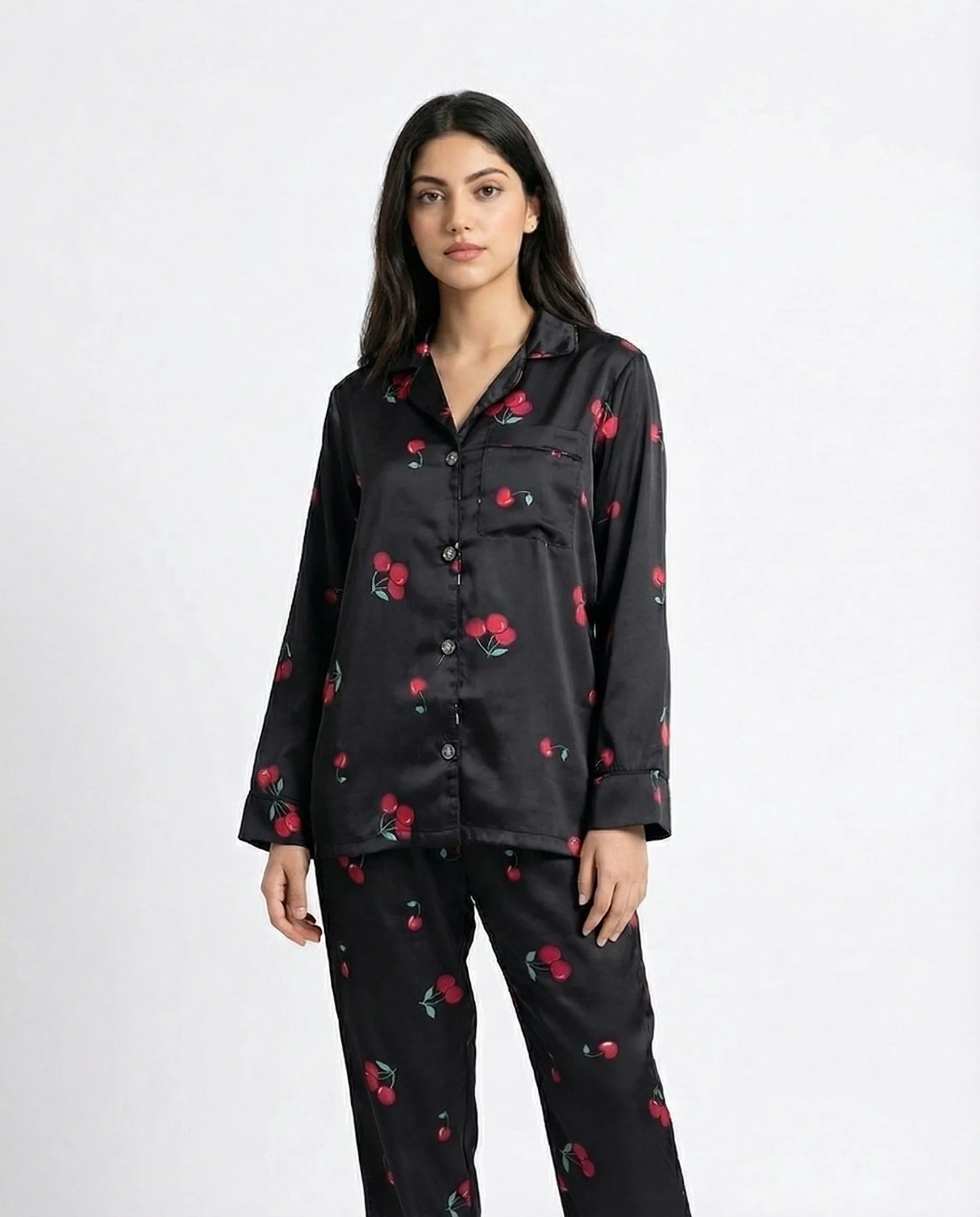 Silk PJ Set- Cherry Noir