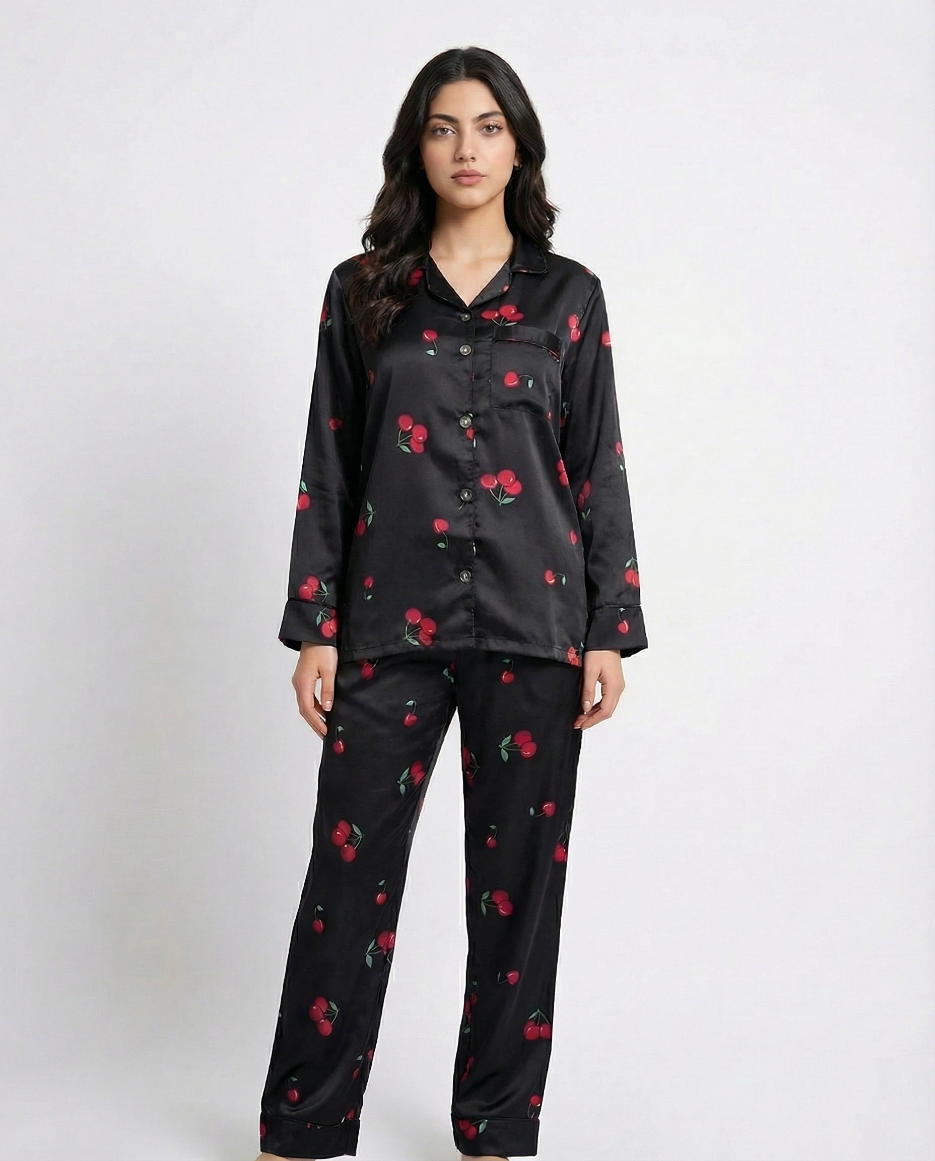 Silk PJ Set- Cherry Noir