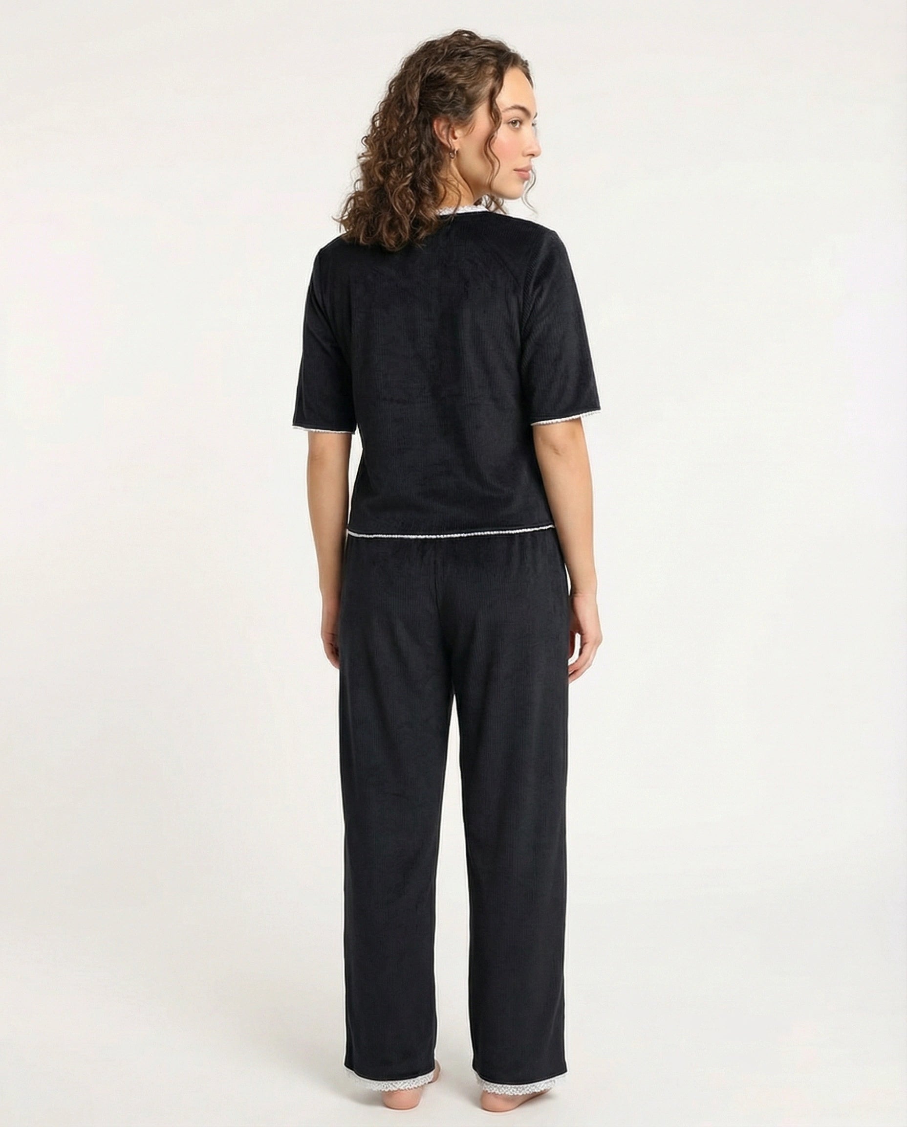 Textured Velvet PJ Set - Classic Lounge - Black