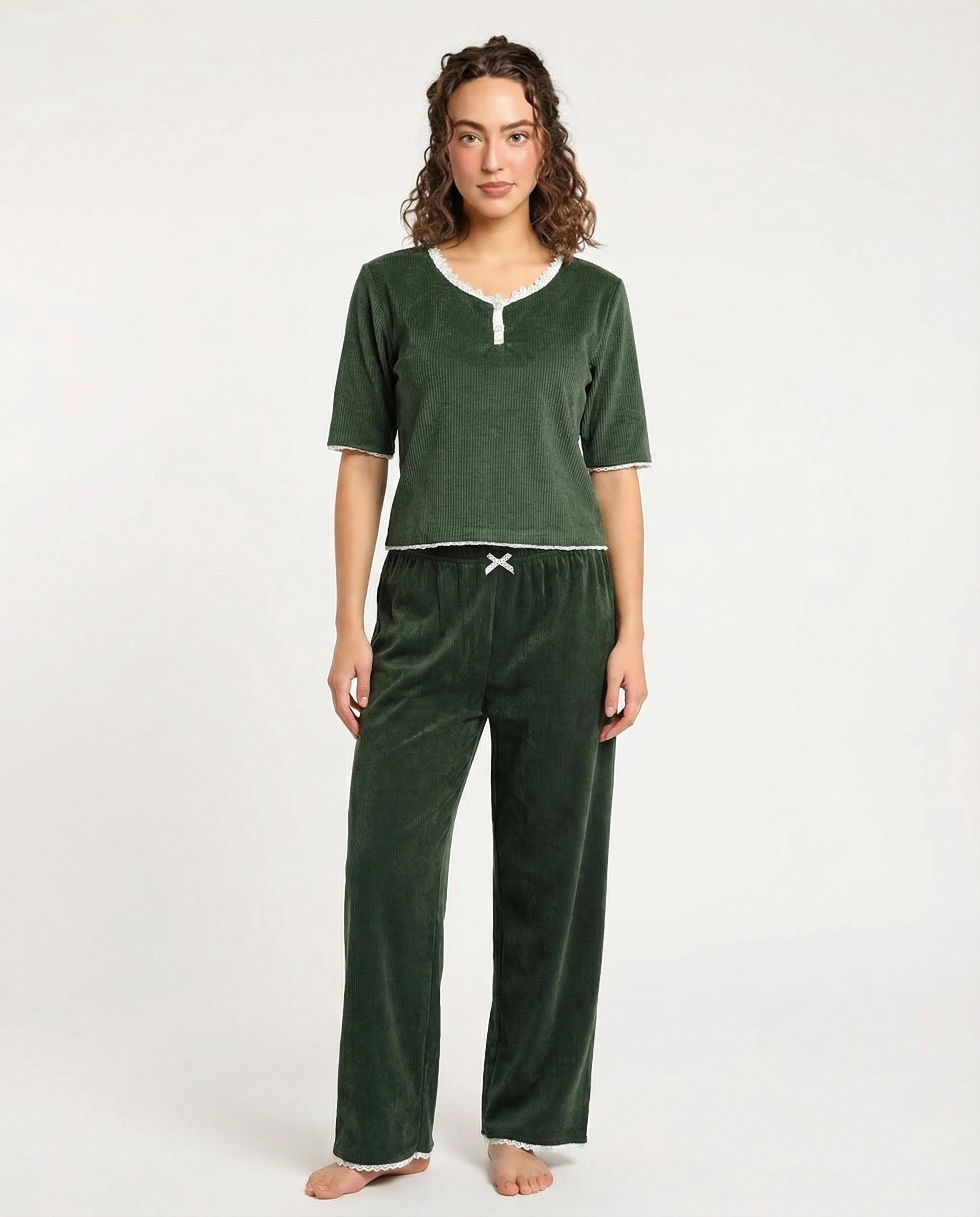 Textured Velvet PJ Set - Classic Lounge - Green