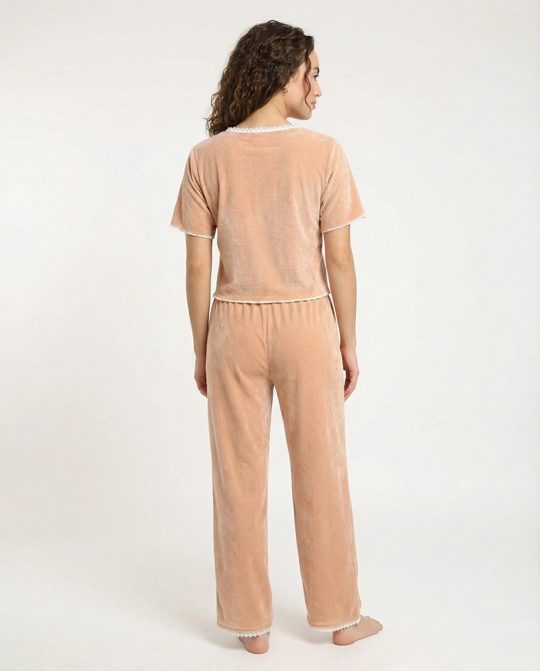 Textured Velvet PJ Set - Classic Lounge - Orange