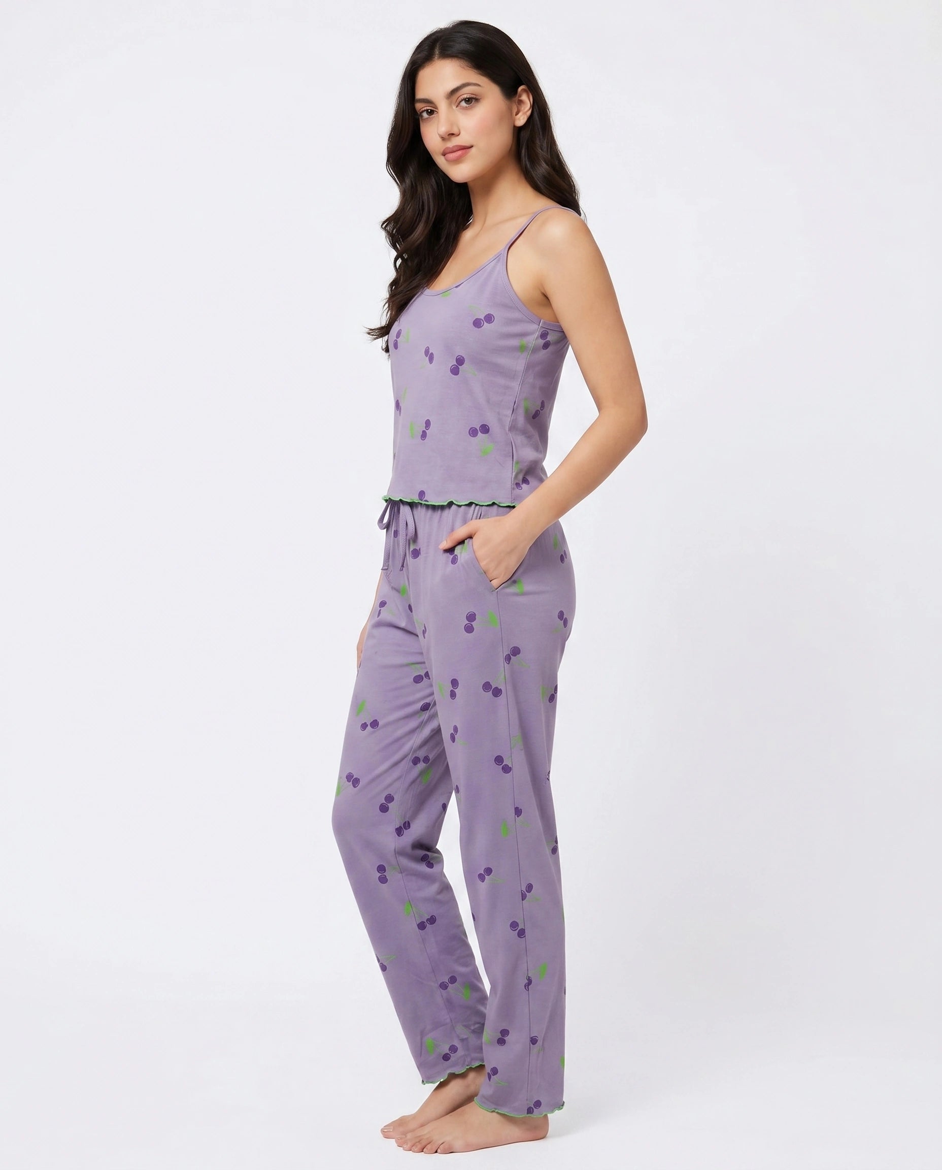 Cotton Sleeveless PJ Set - Cherry Bliss - Purple