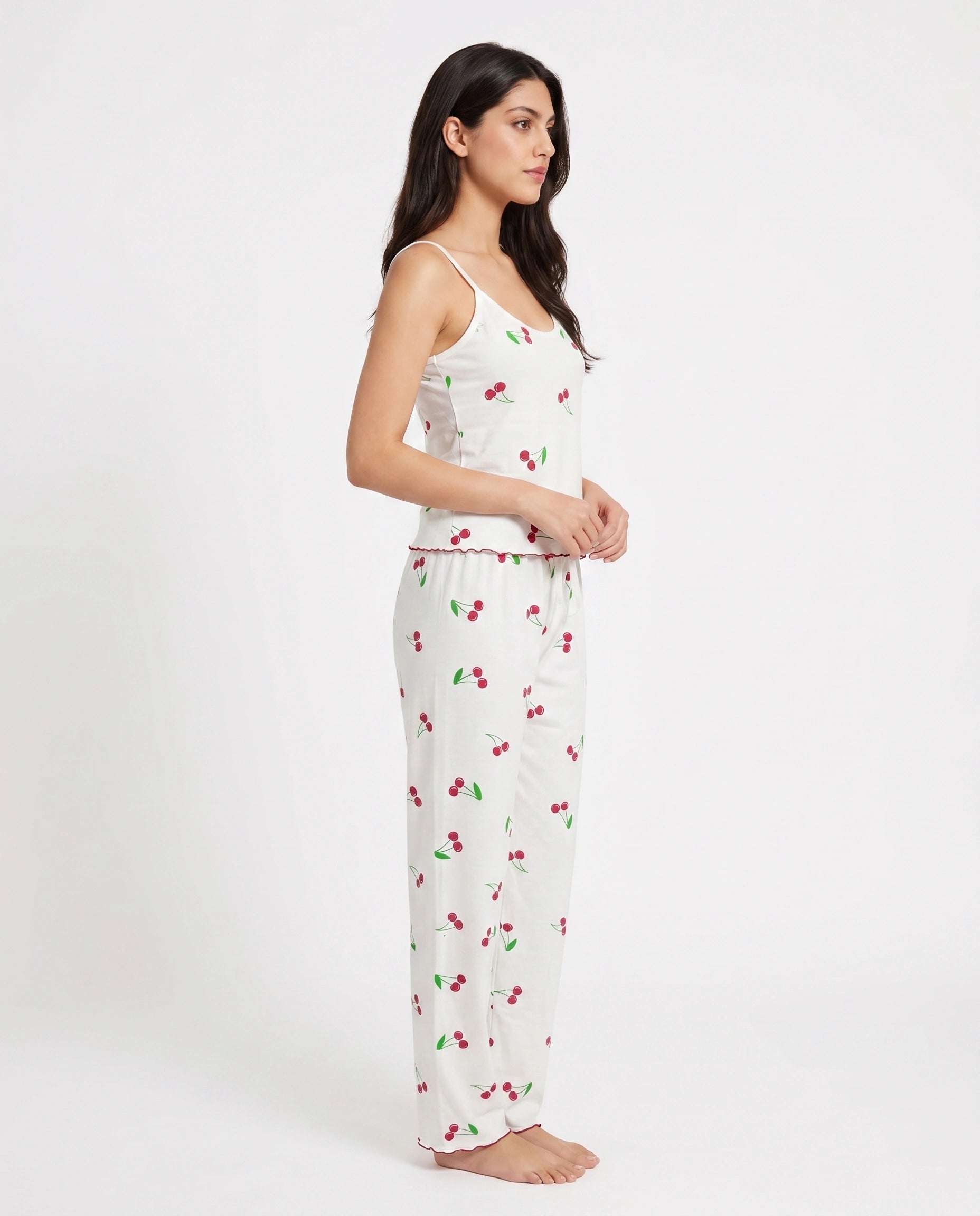 Cotton Sleeveless PJ Set - Cherry Bliss - White