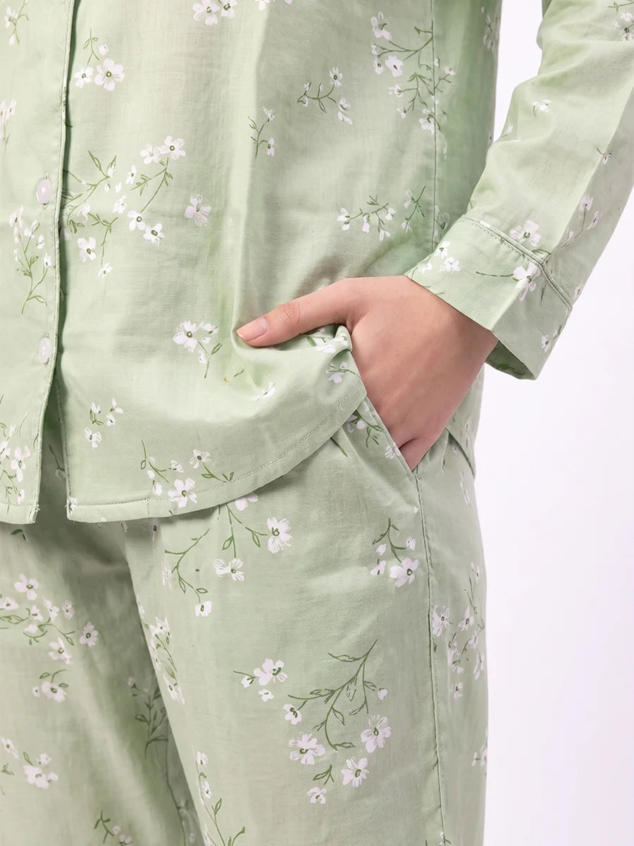 Cotton PJ Set - Floral Mint