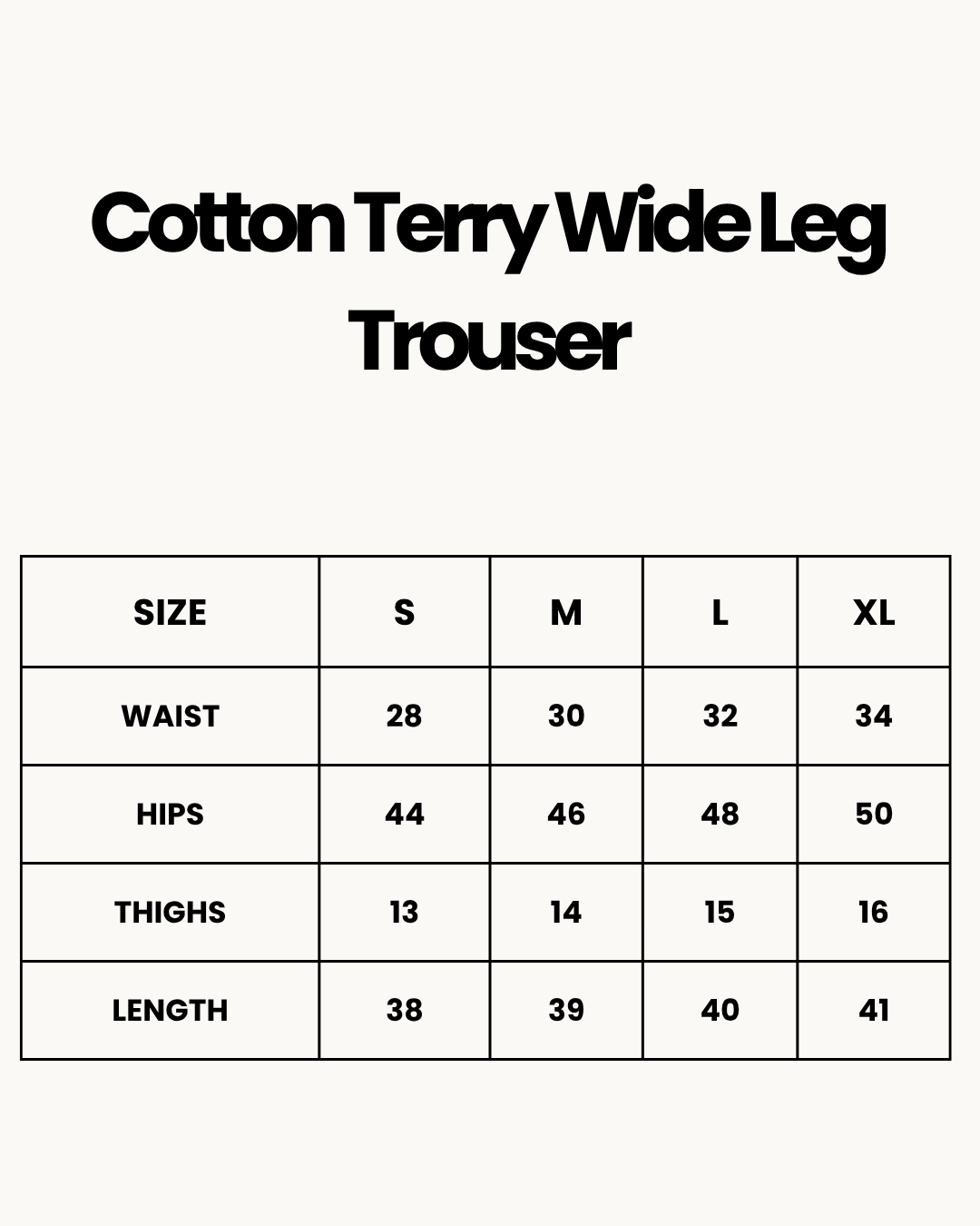 Size Chart for Cotton Terry Wide Leg Trouser - Beige