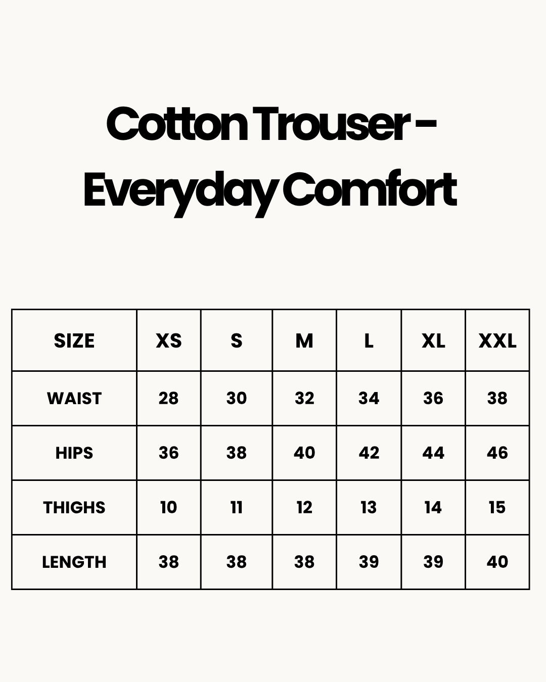 Size Chart for Cotton Trouser - Everyday Comfort - Purple