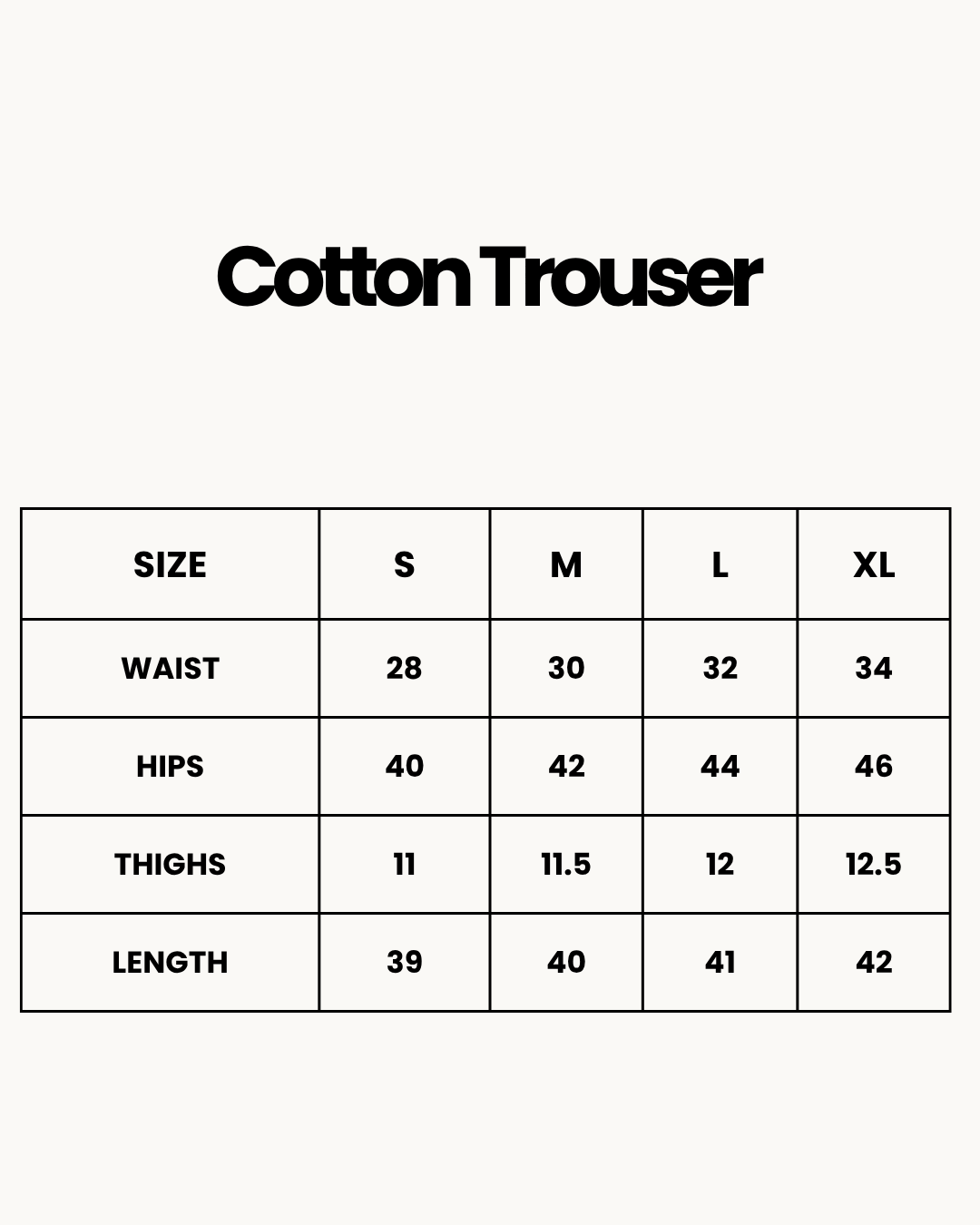 Size Chart for Cotton Trouser - Pink Love