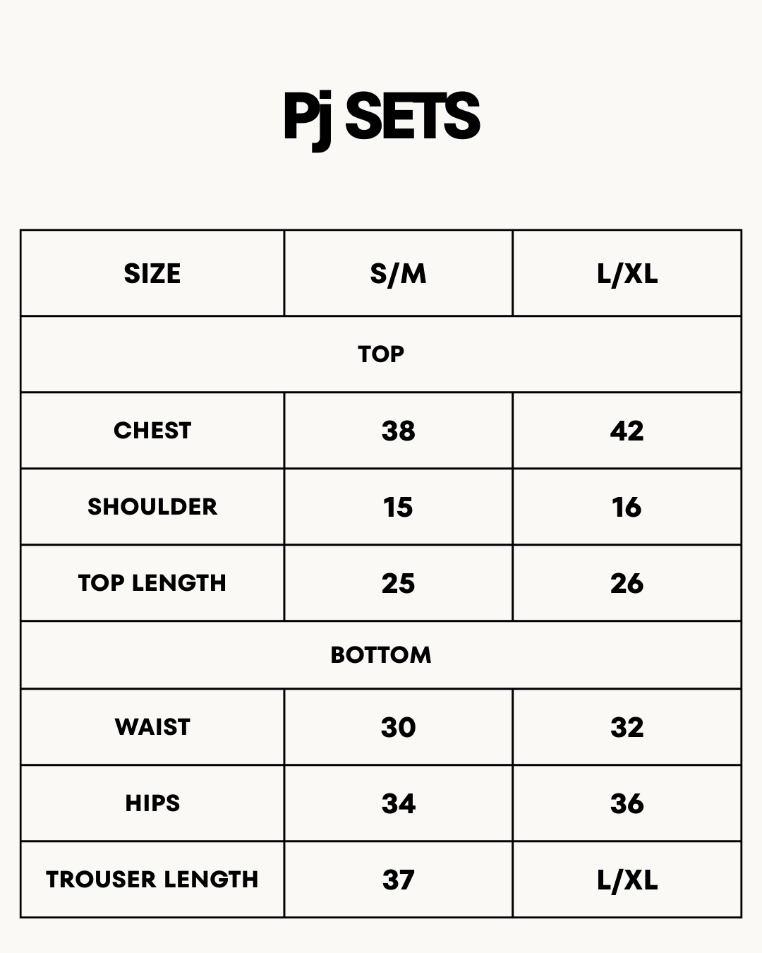 Size Chart for Cotton PJ Set - Blue Charm