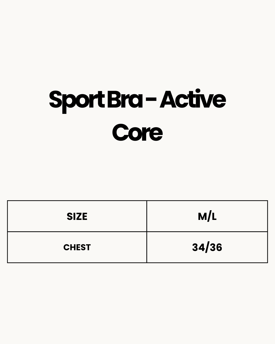 Size Chart for Sport Bra - Active Core