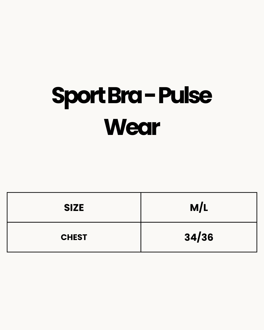 Size Chart for Sport Bra - Pulse Wear