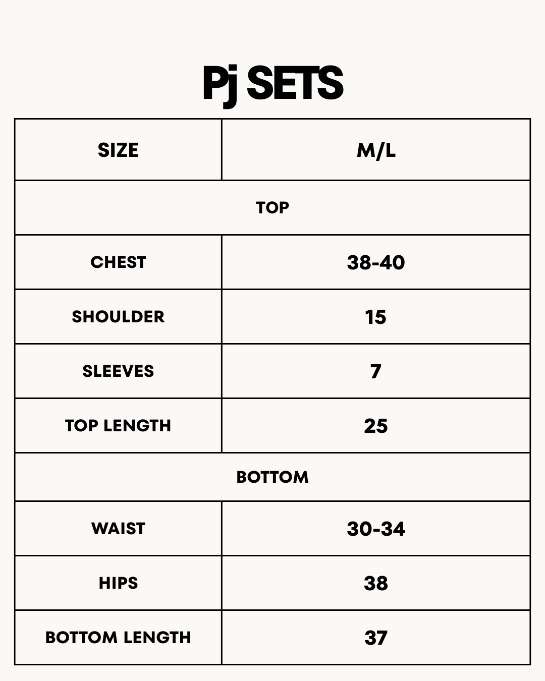 Size Chart for Silk PJ Set - Avena - Black