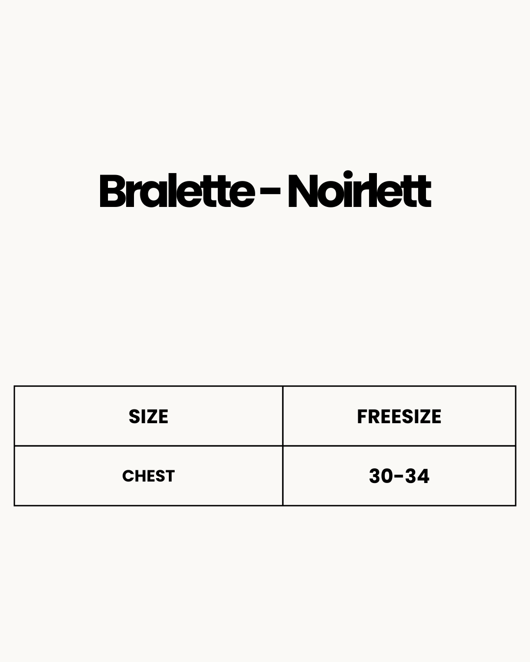 Size Chart for Bralette - Noirlett  Black