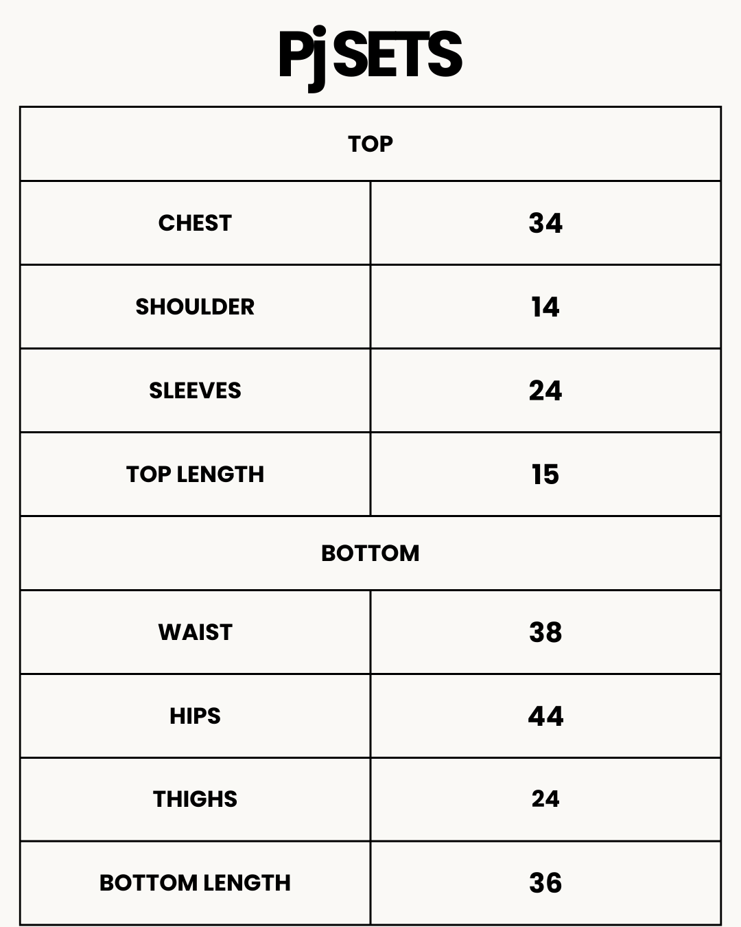 Size Chart for Cotton PJ Set - Mellow - Blue