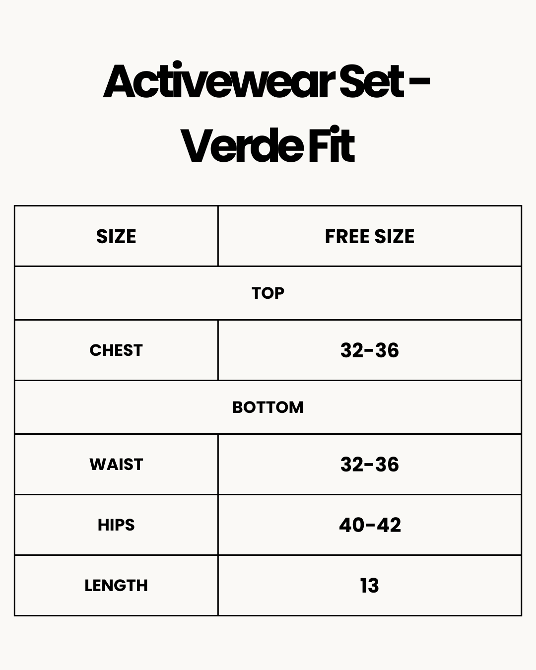 Size Chart for Activewear Set - Verde Fit - Black