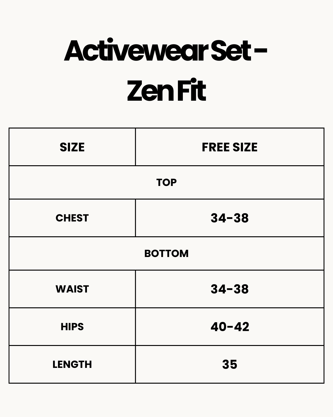 Size Chart for Activewear Set - Zen Fit - Green
