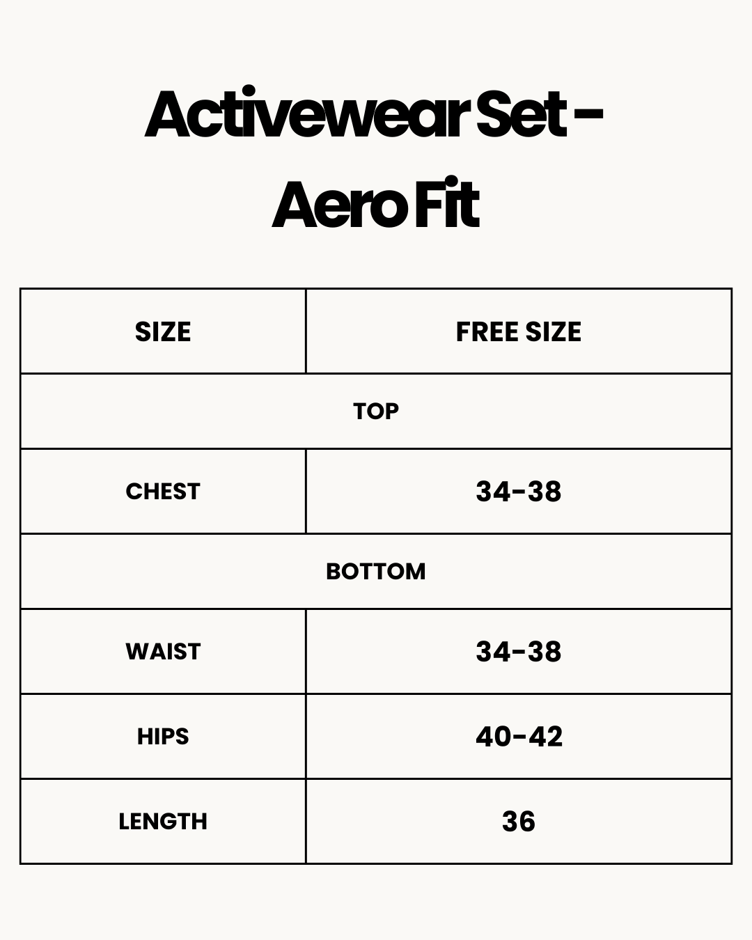 Size Chart for Activewear Set - Aero Fit - Black
