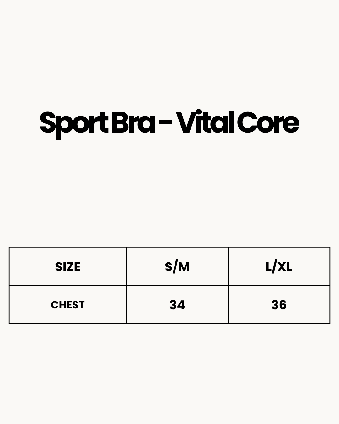 Size Chart for Sport Bra - Vital Core
