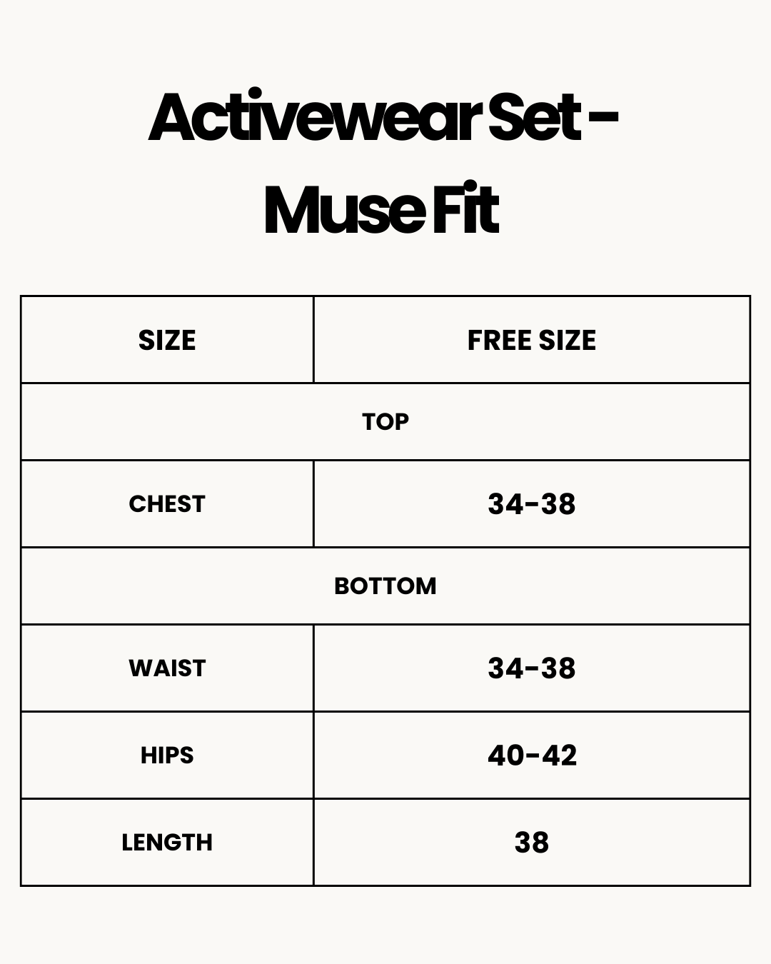 Size Chart for Activewear Set - Muse Fit - Pink