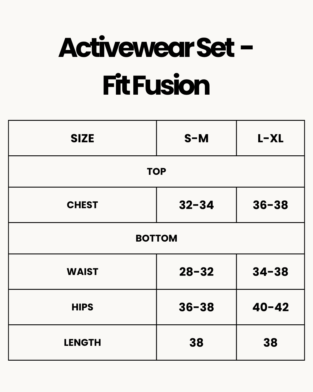 Size Chart for Activewear Set - Fit Fusion - Black