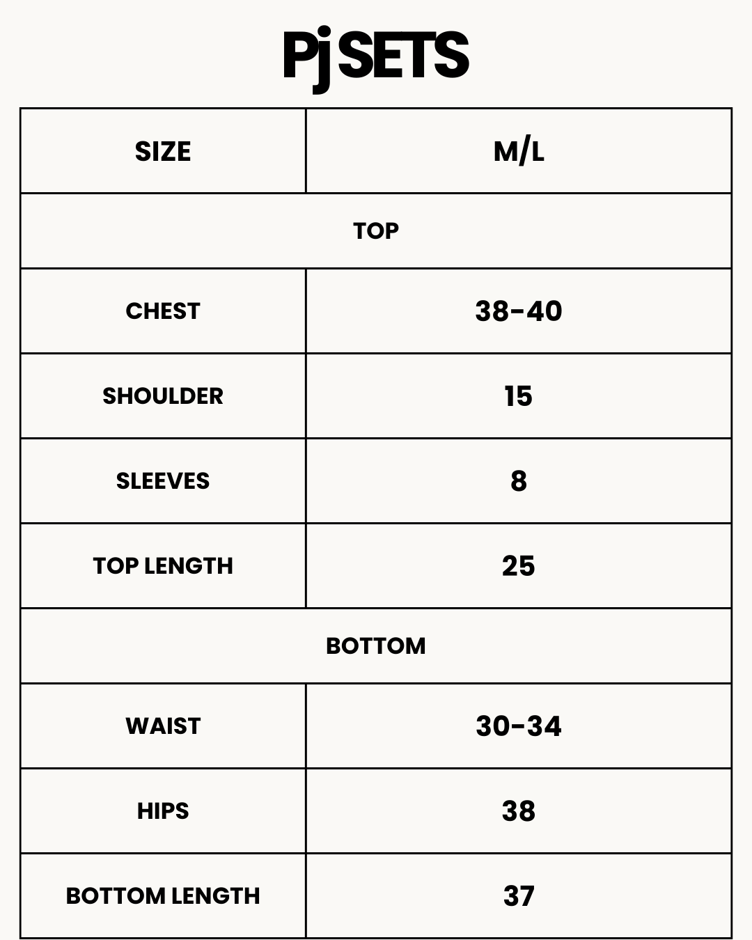 Size Chart for Silk Pajama Suit - Night Nest