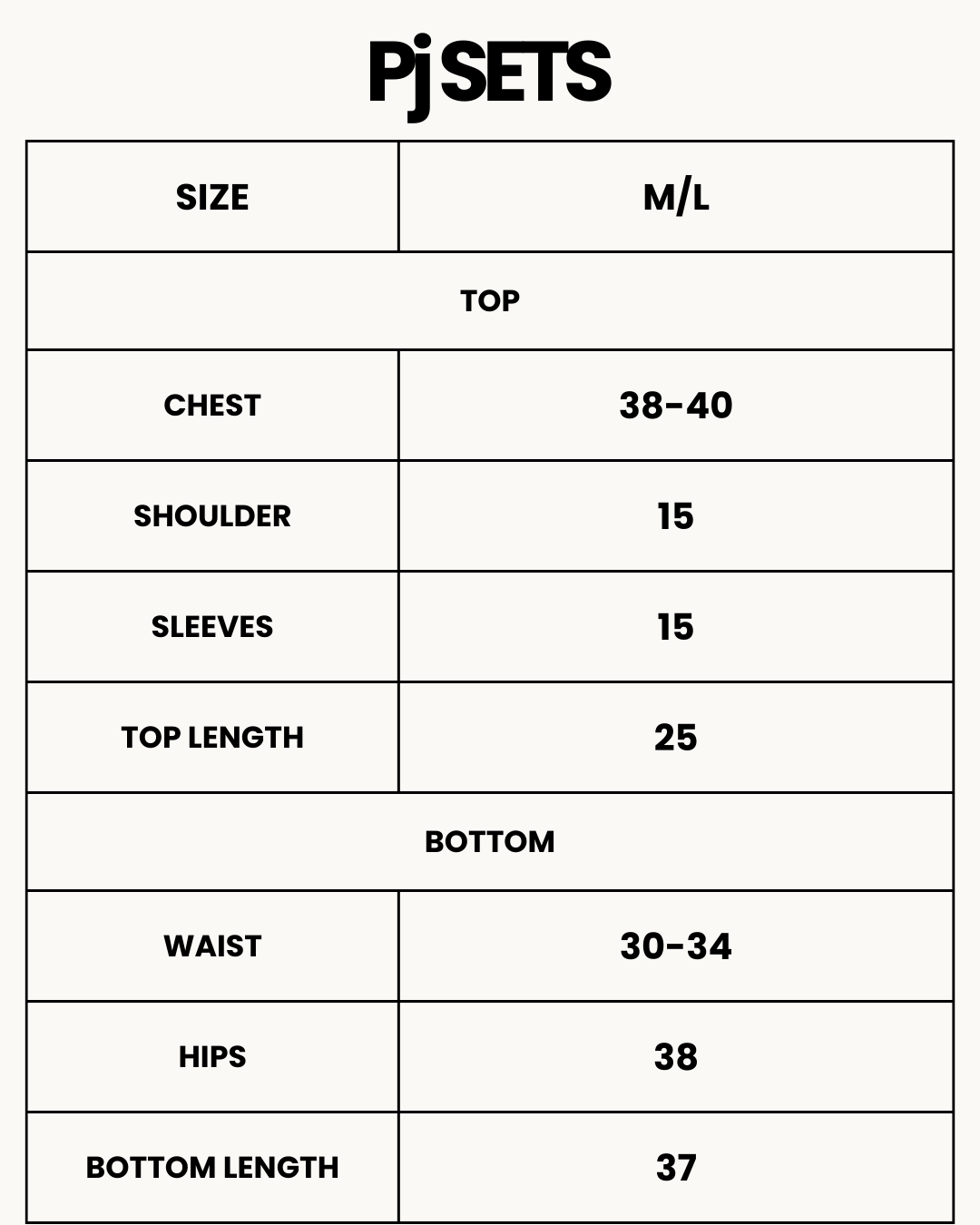 Size Chart for Silk Pajama Suit - Cozy Gaze